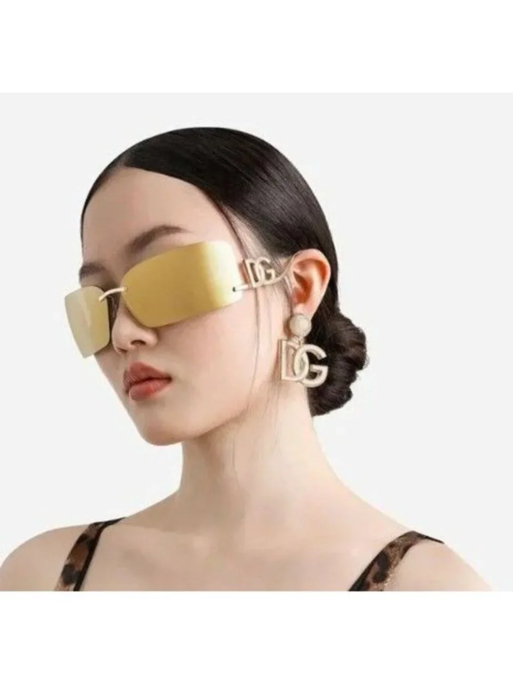 Dolce & Gabbana DG2319 02/5A Sunglasses Gold Rectangle Frame, Gold Mirror Lenses